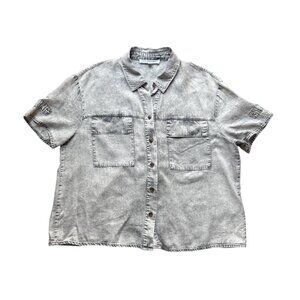 Acid Wash Denim Short Sleeve Button-Up